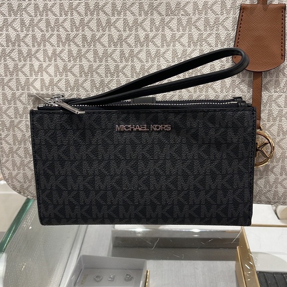 Michael Kors Jet Set Travel Large Double-Zip Wristlet-Wallet-PhoneHolder Black - Picture 3 of 16